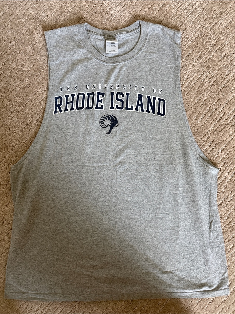 Gray Tank Top with Navy "University of Rhode Island" Print
